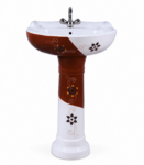 Brown & White Designer Ceramic Pedestal Wash Basin