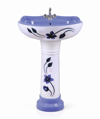 Designer Floral Ceramic Pedestal Wash Basin – Lavender White Finish