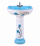 Sky Blue Designer Ceramic Pedestal Wash Basin