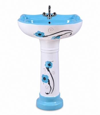 Sky Blue Designer Ceramic Pedestal Wash Basin